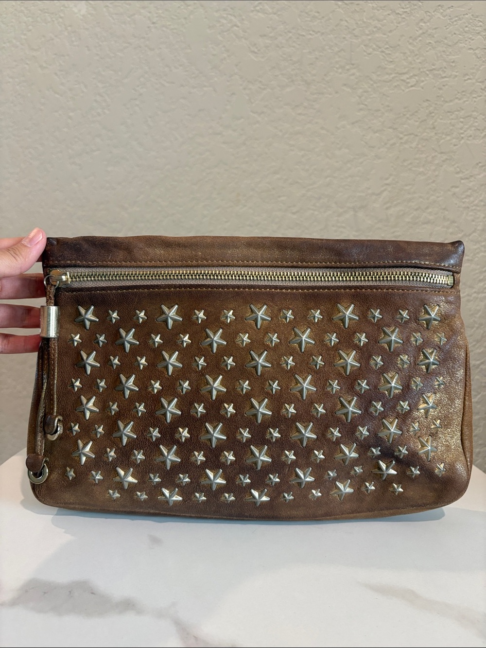 Jimmy Choo Vintage Metallic Brown Star-Studded Leather Clutch